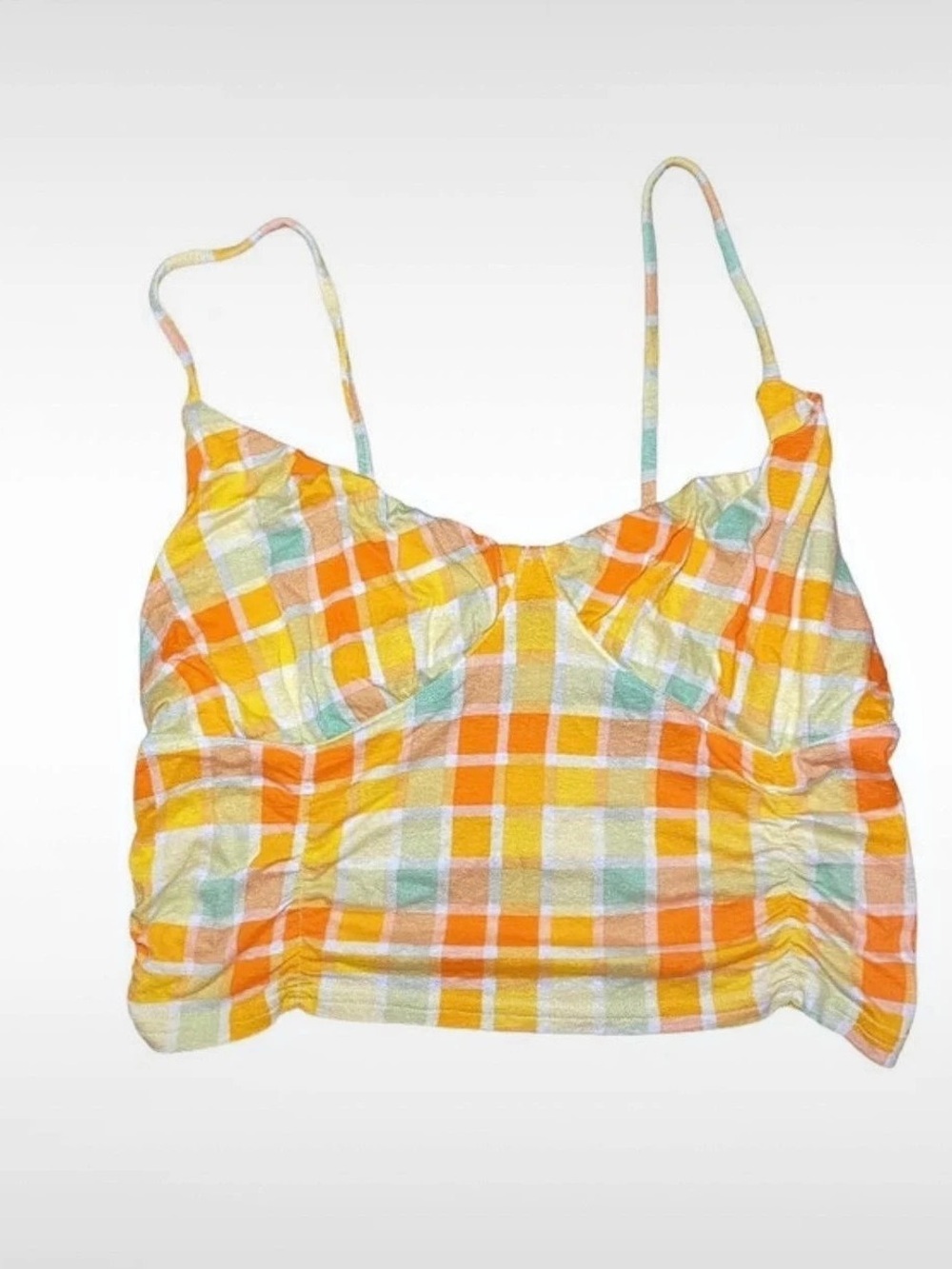 PacSun Plaid Ruched Crop Top in Orange & Green